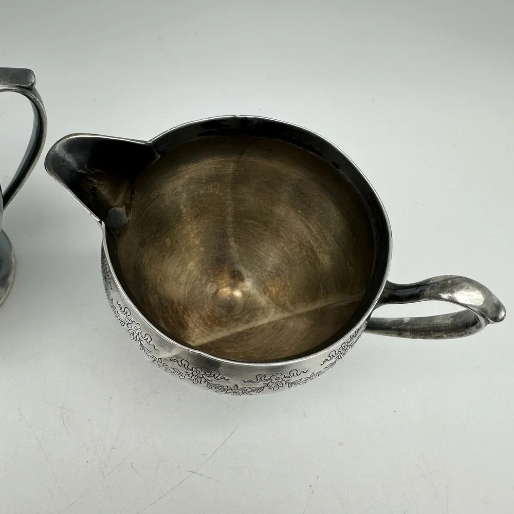 Vintage Forbes Silver Plate Co Creamer And Sugar Jar Floral Design 5